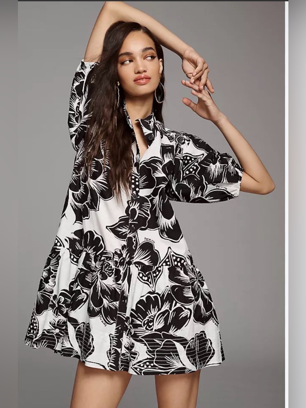 FARM Rio Black & White Floral Mini Dress